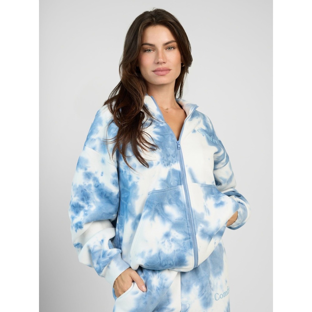 Comfrt‎ Minimalist Hoodie Tie Dye Blue White Wave Size Small New With Tags